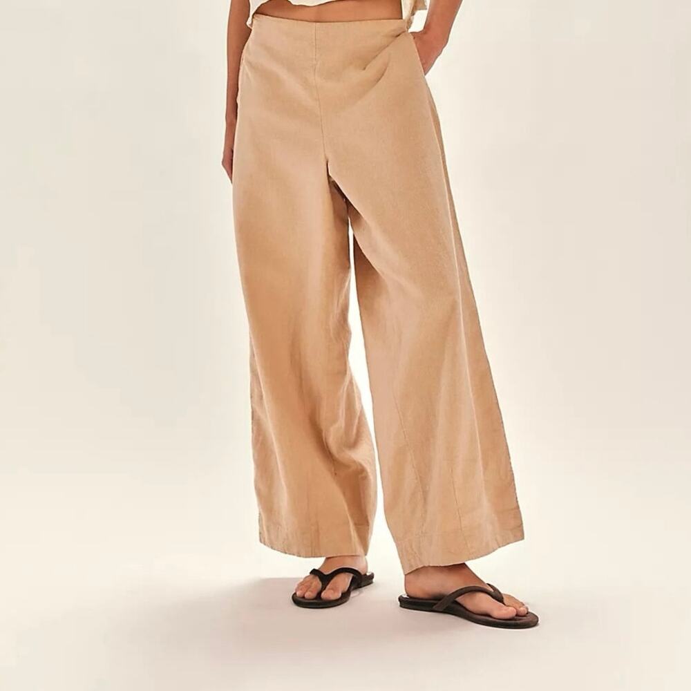 Free People Demi Cotton Linen Wide Leg Pants Women’s Small Croissant Tan
